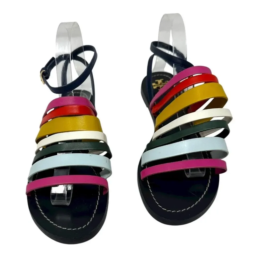 Tory Burch Multicolor Leather Strappy Sandals Ankle Strap Size 7.5